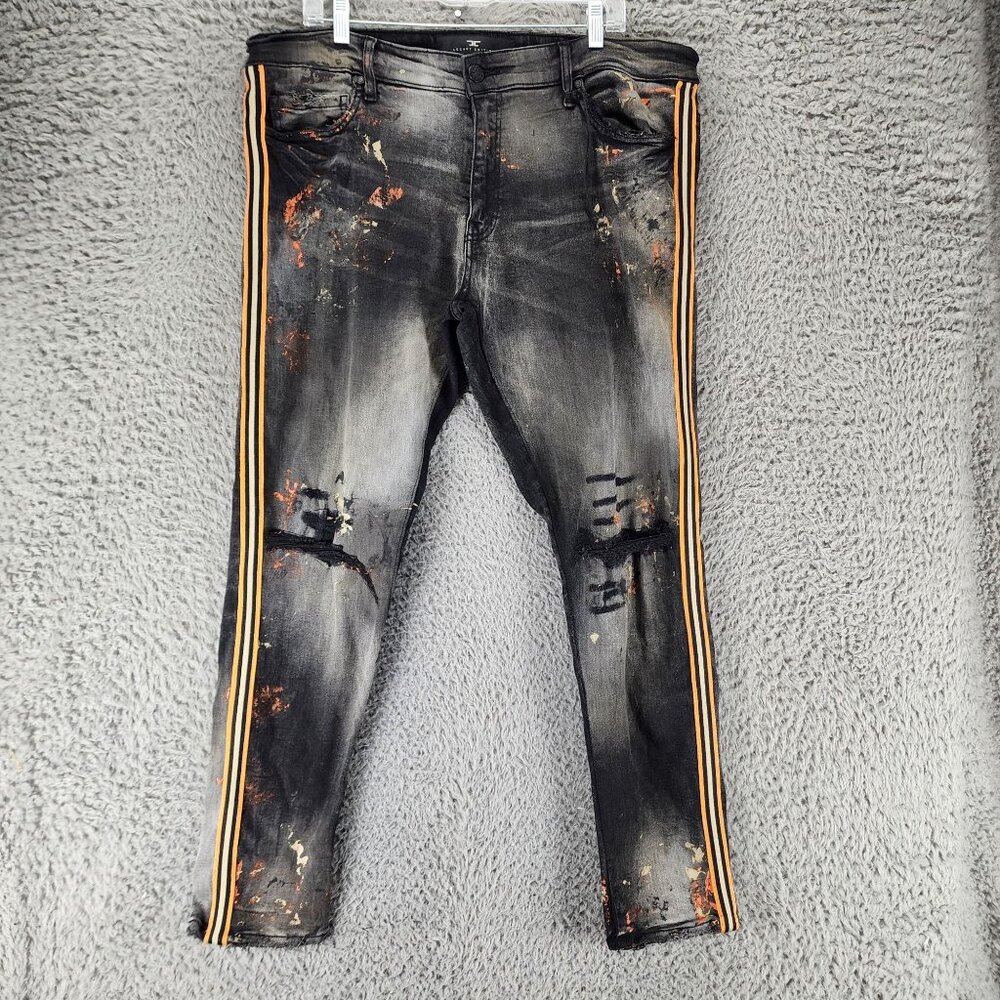 Legacy Edition Jeans Mens 38x32 Black Stretch Paint Splatter Skinny